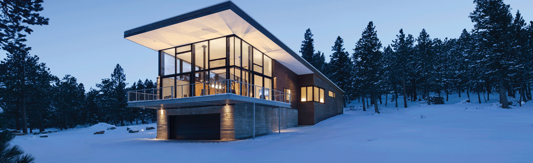 Residence in the woods in winter