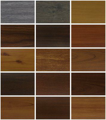 Collage of 15 Linetec wood grain coatings